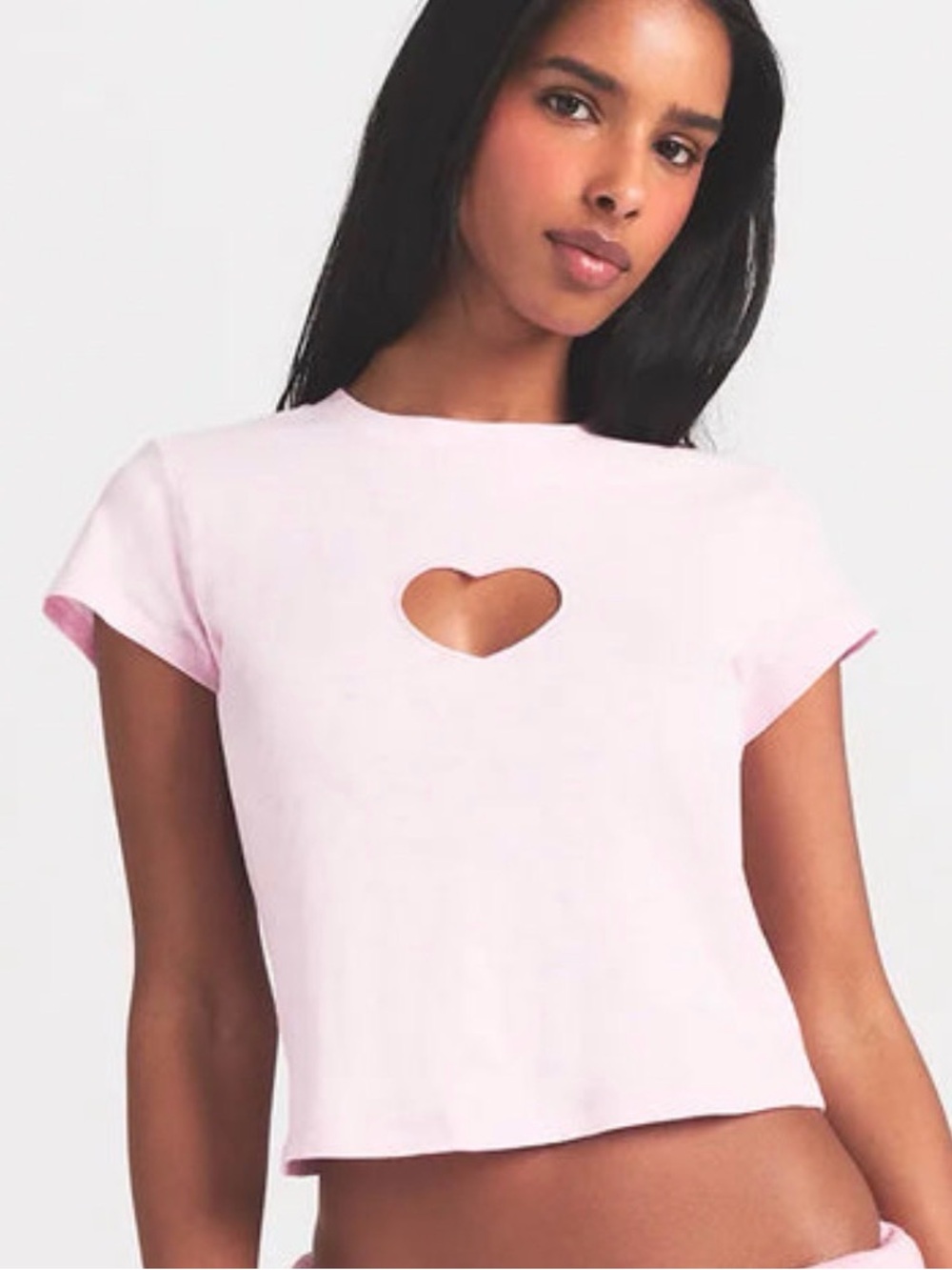 SKIMS Light Pink Heart Cutout Crop Tee
